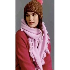 Anthropologie Scarf Pink ROSE Triangle Fringed Tassels NWT ##C7